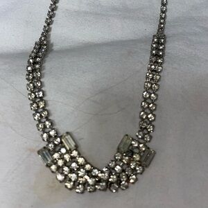 Vintage Art Deco prong Set multi wrap bib chain crystal clear rhinestone choker
